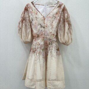 Zimmermann Dancer Floral PuffSleeve Dress Blush Garden Flora